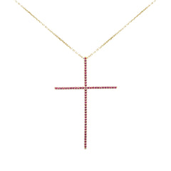 SPECIAL! .43ct G SI 14K Yellow Gold Ruby Gemstones Cross Pendant Necklace 18" Long Chain