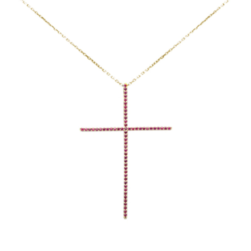 SPECIAL! .43ct G SI 14K Yellow Gold Ruby Gemstones Cross Pendant Necklace 18" Long Chain
