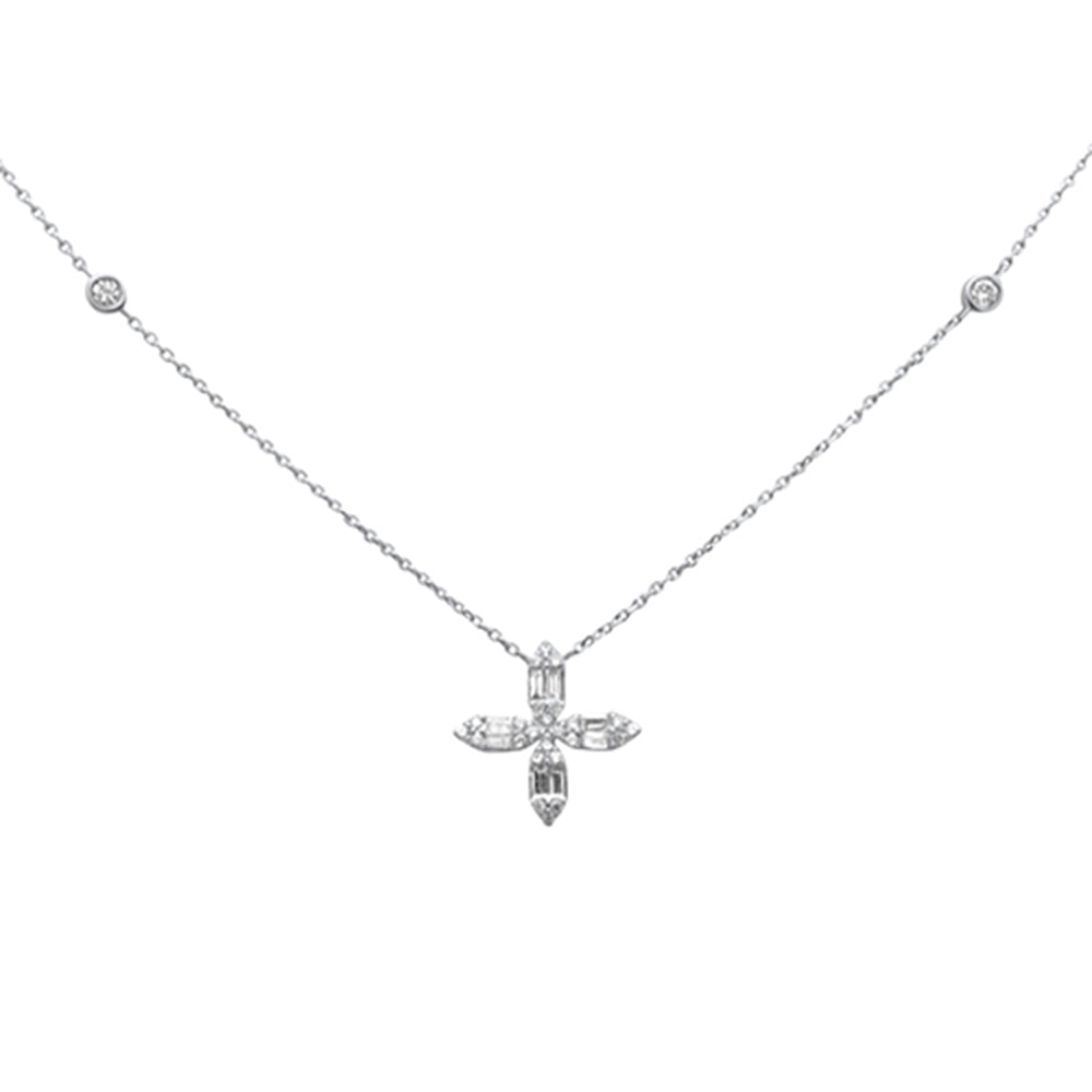 SPECIAL!.30ct G SI 14K White Gold Round & Baguette Diamond Cross Flower Pendant Necklace 16" Long