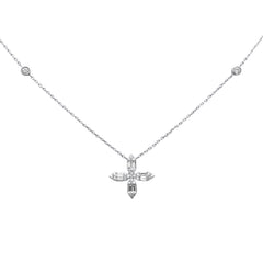 SPECIAL!.30ct G SI 14K White Gold Round & Baguette Diamond Cross Flower Pendant Necklace 16" Long