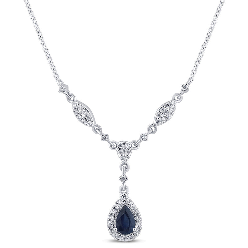 SPECIAL!.84ct G SI 14K White Gold Diamond & Blue Sapphire Gemstone Drop Pendant Necklace 16+2" Ext Long