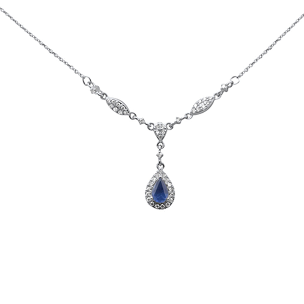 SPECIAL!.84ct G SI 14K White Gold Diamond & Blue Sapphire Gemstone Drop Pendant Necklace 16+2" Ext Long