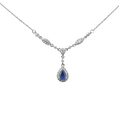SPECIAL!.84ct G SI 14K White Gold Diamond & Blue Sapphire Gemstone Drop Pendant Necklace 16+2" Ext Long