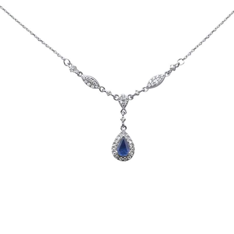 SPECIAL!.84ct G SI 14K White Gold Diamond & Blue Sapphire Gemstone Drop Pendant Necklace 16+2" Ext Long