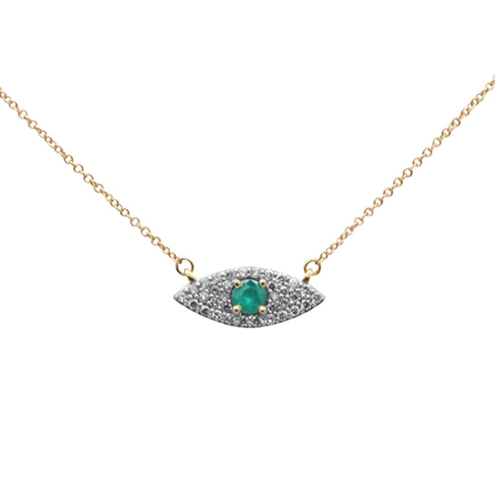 SPECIAL!.36ct G SI 14K Yellow Gold Diamond & Natural Emerald Gemstones Evil Eye Pendant Necklace 18" Long