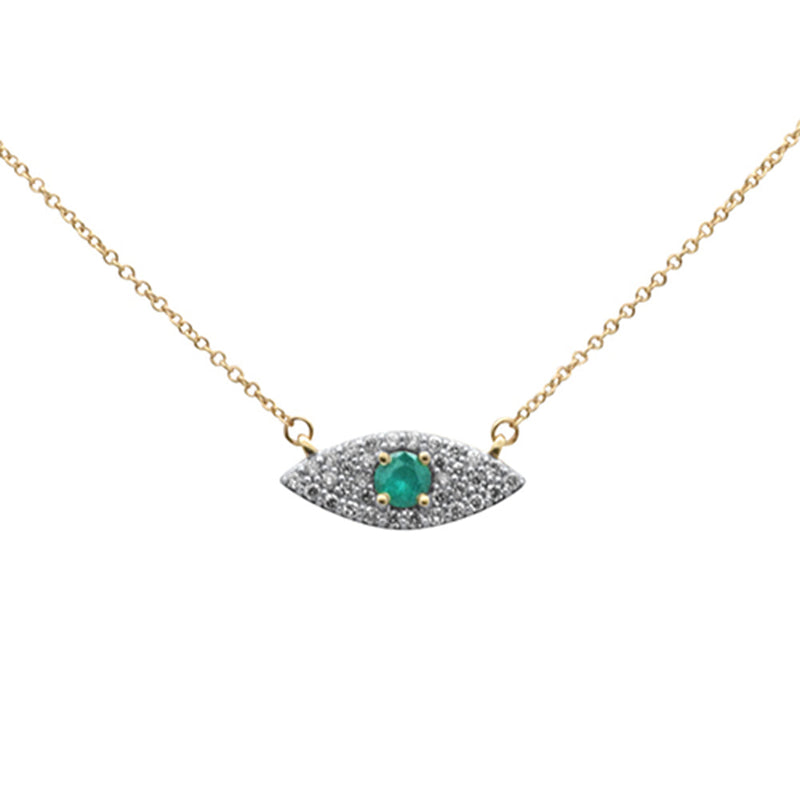 SPECIAL!.36ct G SI 14K Yellow Gold Diamond & Natural Emerald Gemstones Evil Eye Pendant Necklace 18" Long