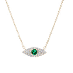 SPECIAL!.36ct G SI 14K Yellow Gold Diamond & Natural Emerald Gemstones Evil Eye Pendant Necklace 18" Long