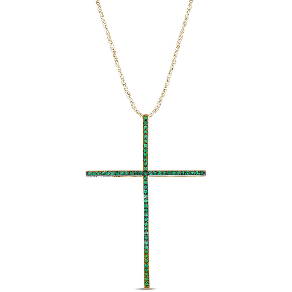 SPECIAL!.27ct G SI 14K Yellow Gold Emerald Gemstones Pendant Necklace 18" Long Chain