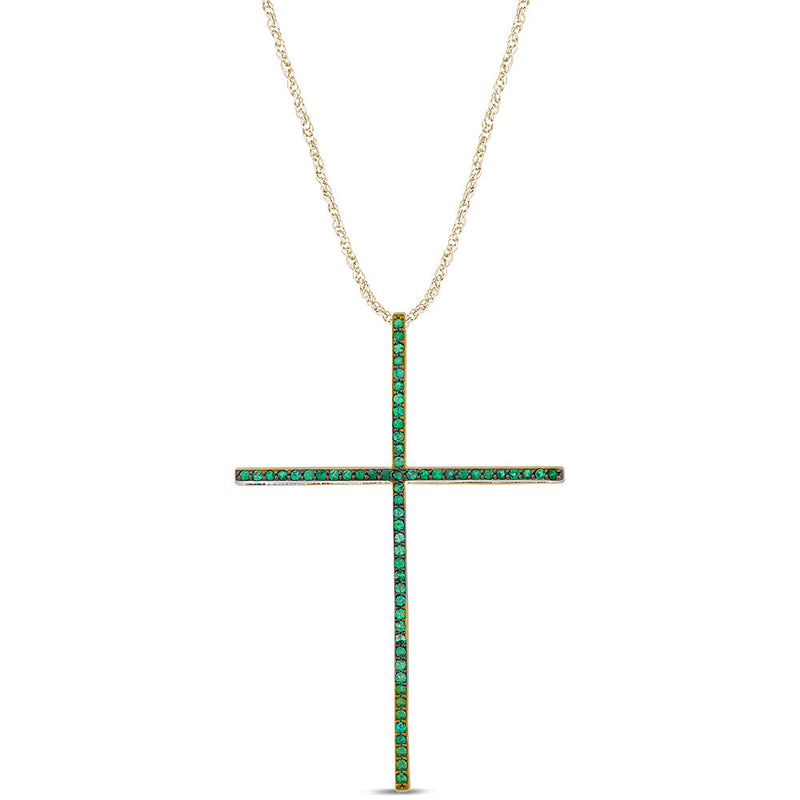 SPECIAL!.27ct G SI 14K Yellow Gold Emerald Gemstones Pendant Necklace 18" Long Chain
