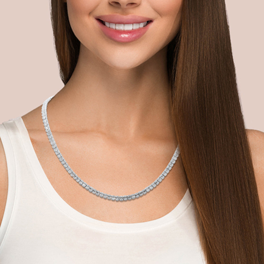 SPECIAL!3.48ct G SI 14K White Gold Round & Baguette Diamond Necklace 18" Long