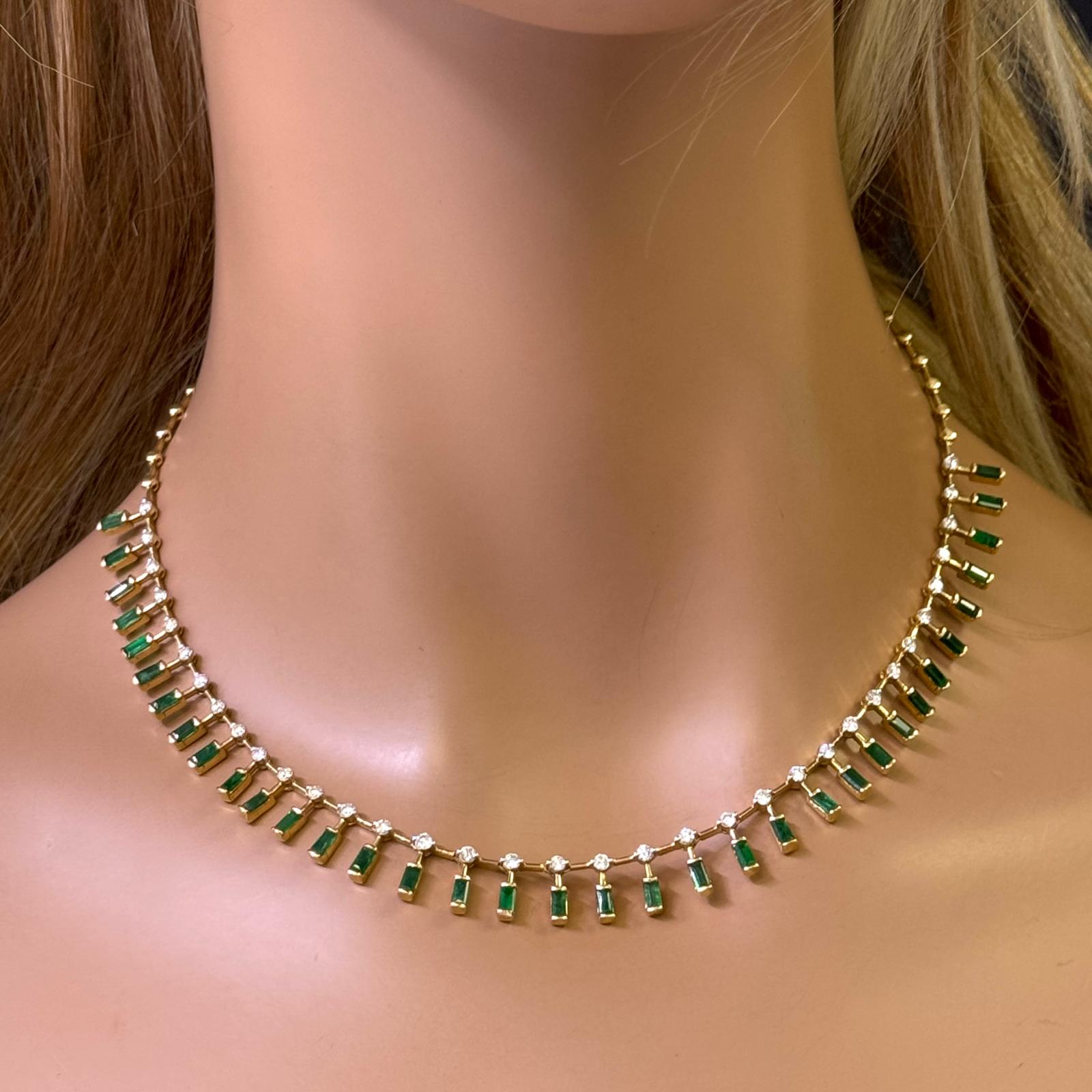 SPECIAL! 5.73ct G SI 14K Yellow Gold Diamond & Natural Emerald Gemstone Necklace 16" Long