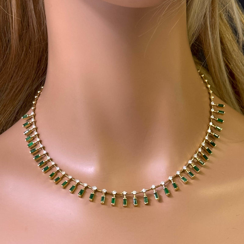 SPECIAL! 5.73ct G SI 14K Yellow Gold Diamond & Natural Emerald Gemstone Necklace 16" Long