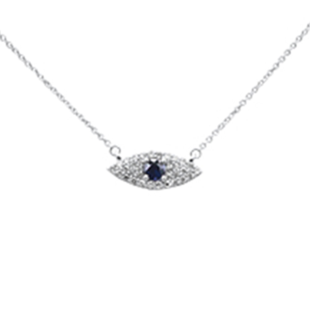 SPECIAL!.43ct G SI 14K White Gold Diamond & Blue Sapphire Gemstone Evil Eye Pendant Necklace 18" Long