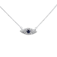 SPECIAL!.43ct G SI 14K White Gold Diamond & Blue Sapphire Gemstone Evil Eye Pendant Necklace 18" Long