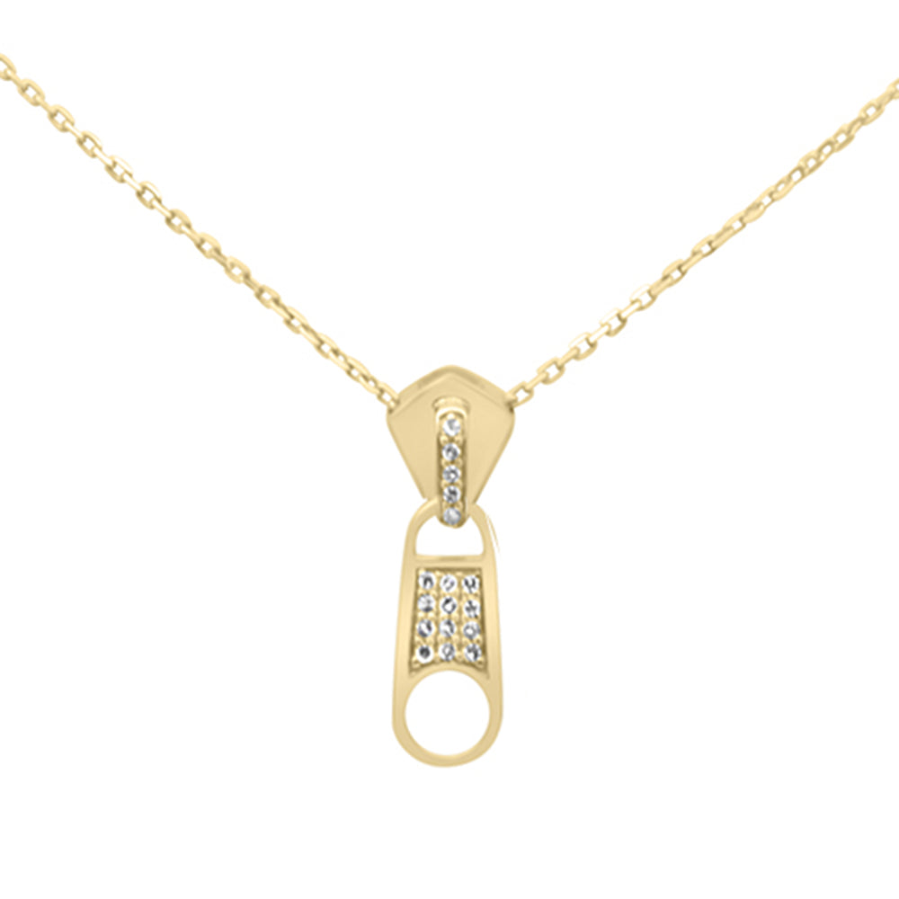 SPECIAL! .08ct G SI 14K Yellow Gold Diamond Zipper Style Pendant Necklace 18" Long Chain