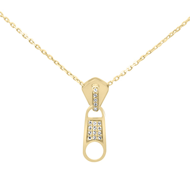 SPECIAL! .08ct G SI 14K Yellow Gold Diamond Zipper Style Pendant Necklace 18" Long Chain