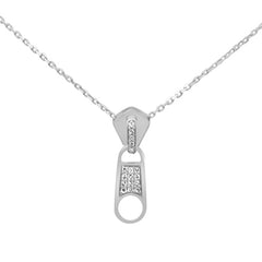 SPECIAL!  .08ct G SI 14K White Gold Diamond Zipper Style Pendant Necklace 18" Long Chain