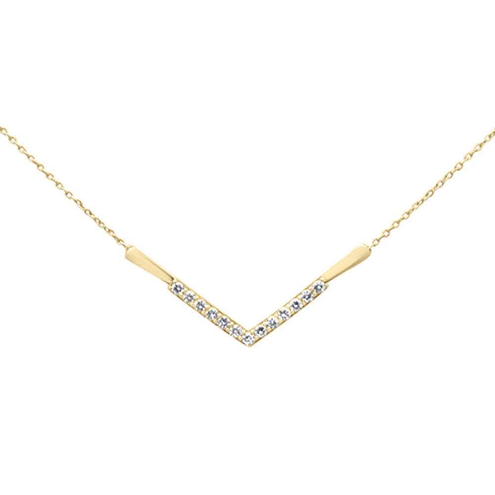 SPECIAL!.24ct G SI 14K Yellow Gold Diamond V Shape Pendant Necklace 18" Long Chain