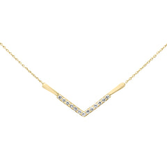 SPECIAL!.24ct G SI 14K Yellow Gold Diamond V Shape Pendant Necklace 18" Long Chain