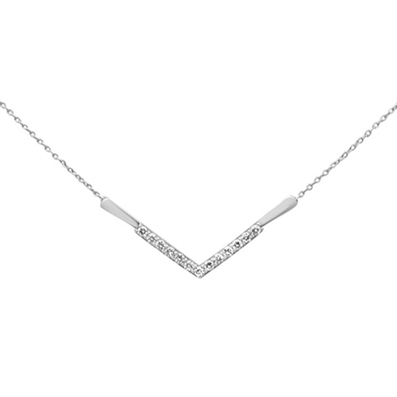 SPECIAL!.25ct G SI 14K White Gold Diamond V Shape Pendant Necklace 18" Long Chain