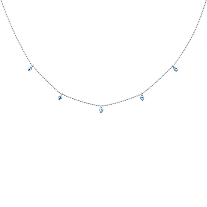 SPECIAL!.31ct G SI 14K White Gold Aqua Gemstones Pendant Necklace 18" Long