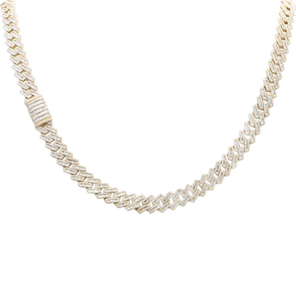 SPECIAL!9mm 10.08ct G SI 14K Yellow Gold Baguette & Round Diamond Square Cuban Necklace 22" Long