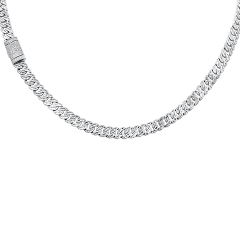 SPECIAL!7MM 9.09ct G SI 14K White Gold Round & Baguette Diamond Cuban Necklace 22" Long