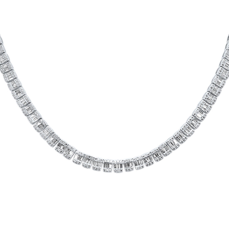 SPECIAL!5.92ct G SI 14K White Gold Round & Baguette Diamond Tennis Necklace 22" Long