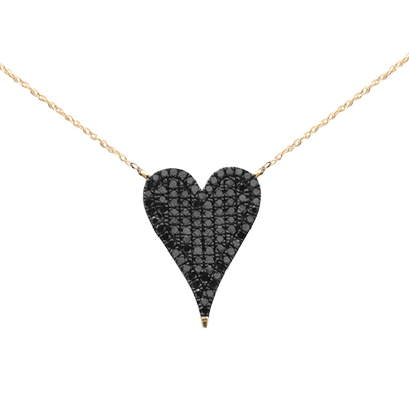 SPECIAL! .72ct G SI 14K Yellow Gold Diamond Heart Shape Black Diamond Pendant Necklace 18" Long Chain