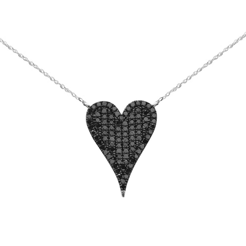 SPECIAL! .72ct G SI 14K White Gold Diamond Heart Shape Black Diamond Pendant Necklace 18" Long Chain