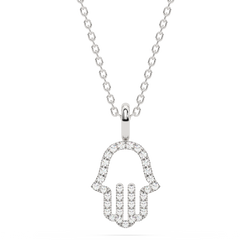 .20ct G SI 14K White Gold Diamond Hand of Hamsa Pendant Necklace 18" Long Chain