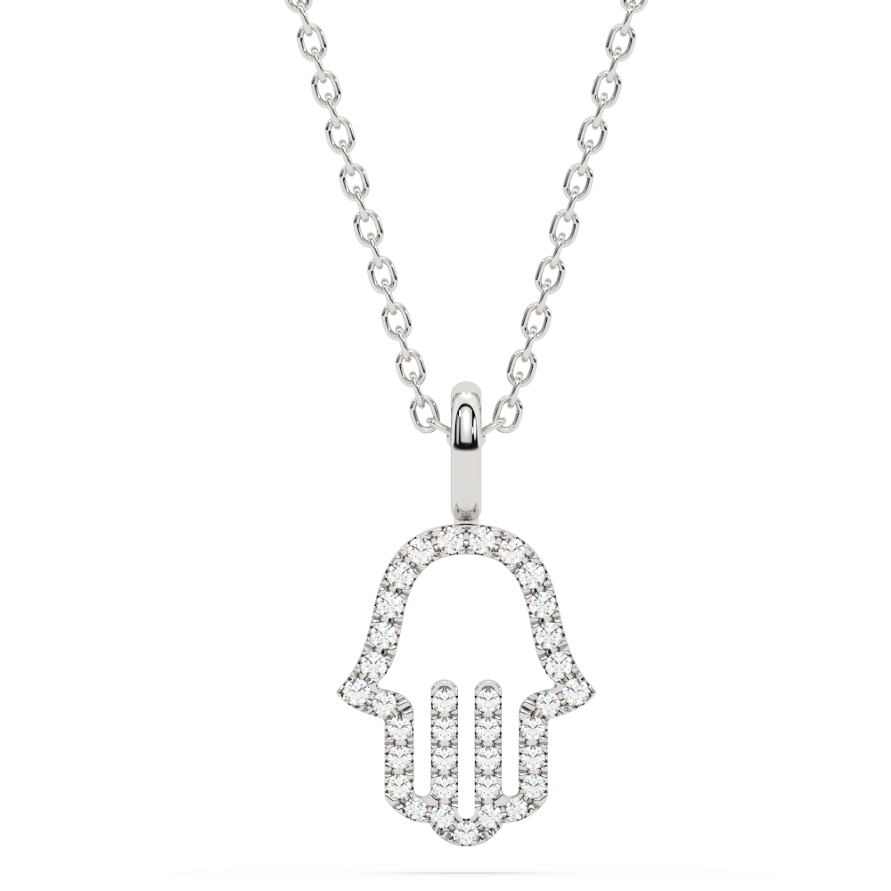 .08ct G SI 14K White Gold Diamond Hamsa Pendant Necklace 18" Long Chain