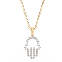 .06ct G SI 14K Yellow Gold Petite Diamond Hamsa Pendant Necklace 18" Long Chain