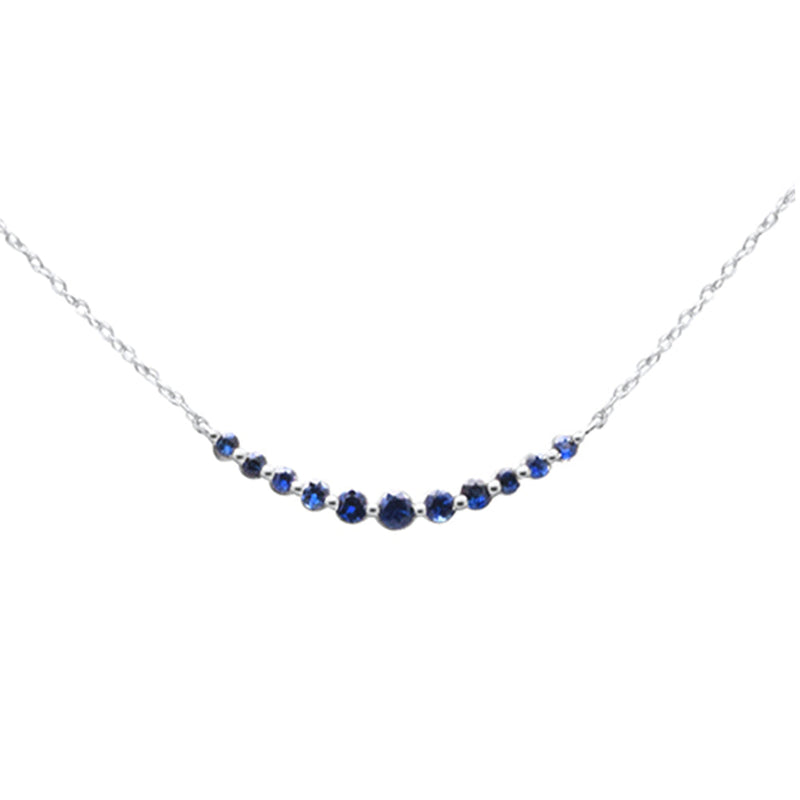 .30ct G SI 14K White Gold Blue Sapphire Gemstones Pendant Necklace 18" Long Chain