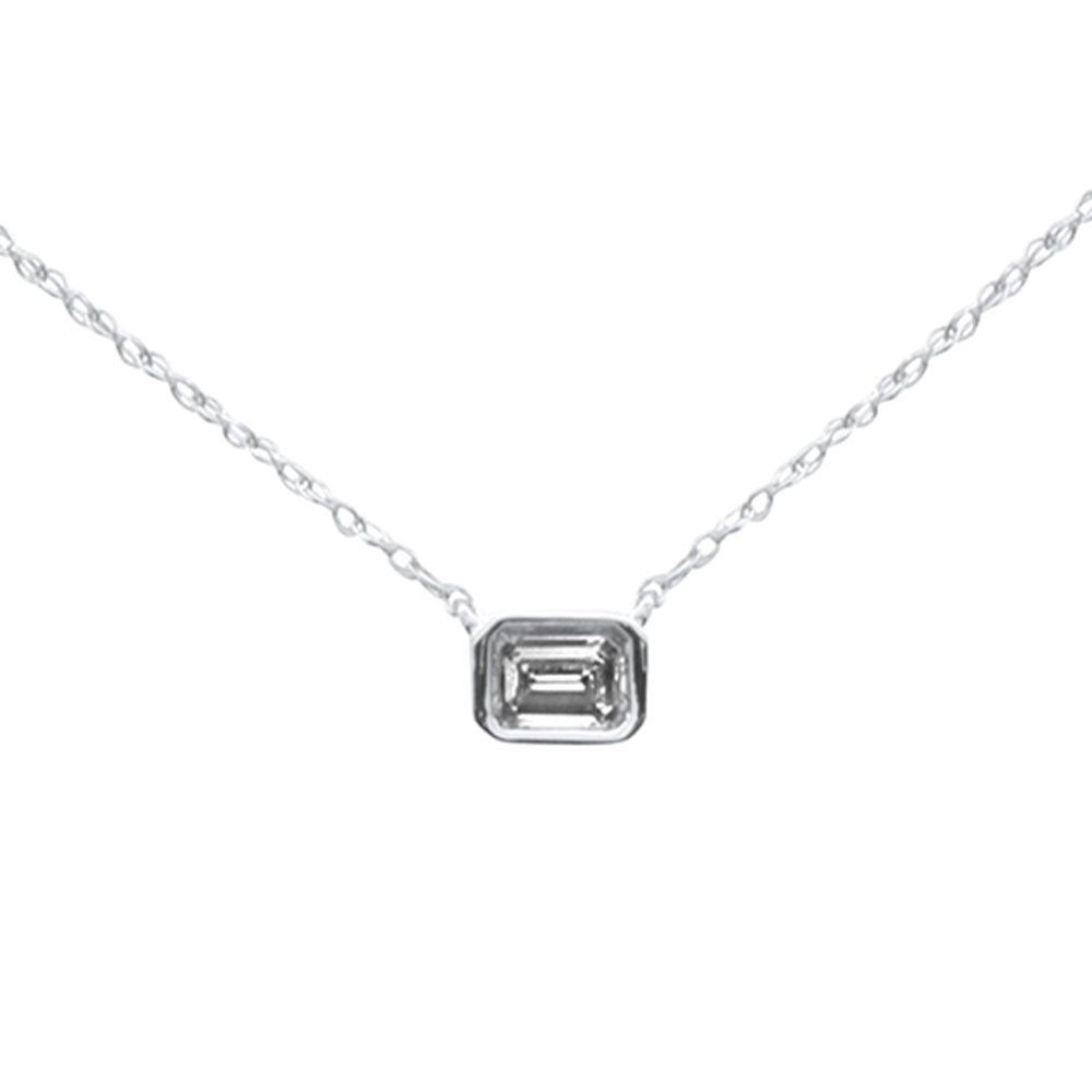 SPECIAL! .22ct G SI 14K White Gold Emerald Shape Diamond Pendant Necklace 18" Long Chain