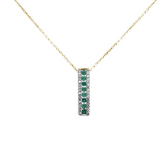 SPECIAL!.61ct G SI 14K Yellow Gold Diamond & Emerald Gemstones Pendant Necklace 18" Long Chain