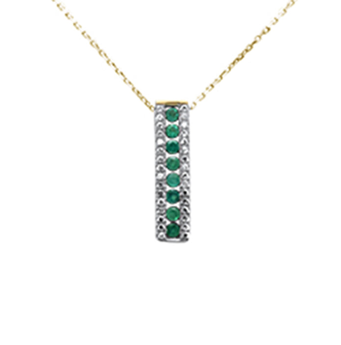 SPECIAL!.61ct G SI 14K Yellow Gold Diamond & Emerald Gemstones Pendant Necklace 18" Long Chain