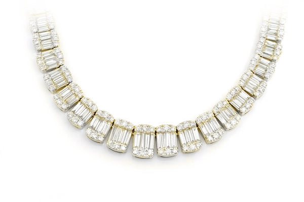 SPECIAL!6.05ct G SI 14K Yellow Gold Round & Baguette Diamond Tennis Necklace 22" Long