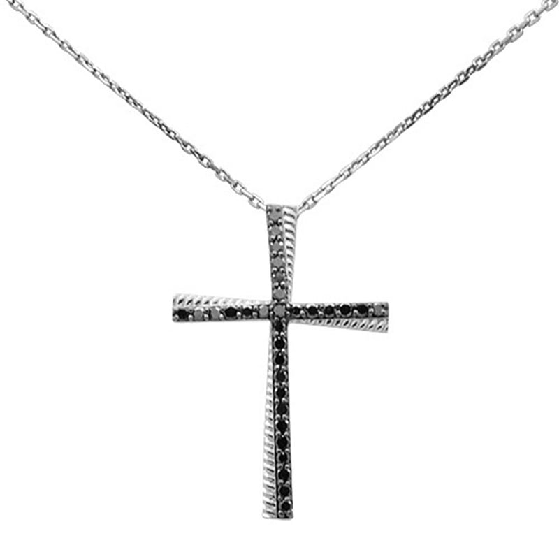 SPECIAL! .35ct G SI 14K White Gold Black Diamond Cross Pendant Necklace 18" Long Chain