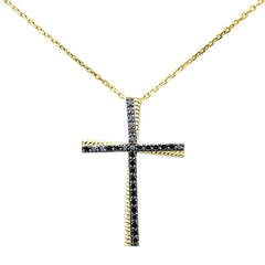 SPECIAL! .35ct G SI 14K Yellow Gold Black Diamond Cross Pendant Necklace 18" Long Chain