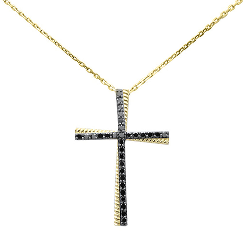 SPECIAL! .35ct G SI 14K Yellow Gold Black Diamond Cross Pendant Necklace 18" Long Chain