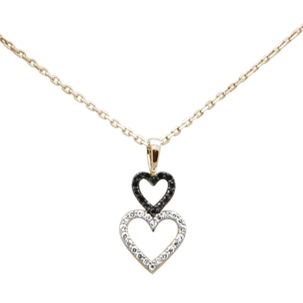 .16ct G SI 14K Yellow Gold Black & White Diamond Heart Pendant Necklace 18" Long Chain