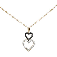 .16ct G SI 14K Yellow Gold Black & White Diamond Heart Pendant Necklace 18" Long Chain