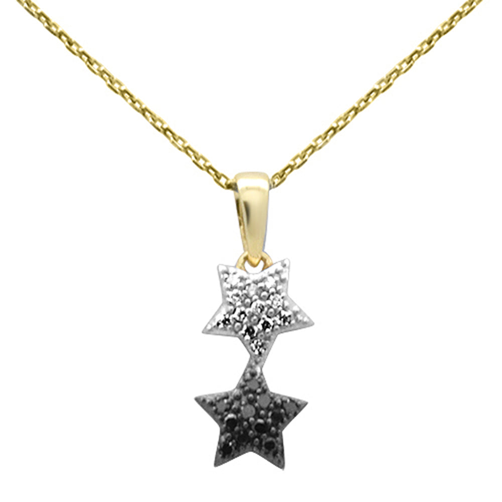 .16ct G SI 14K Yellow Gold Black & White Diamond Star Pendant Necklace 18" Long Chain