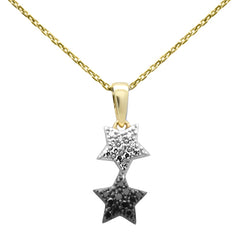 .16ct G SI 14K Yellow Gold Black & White Diamond Star Pendant Necklace 18" Long Chain