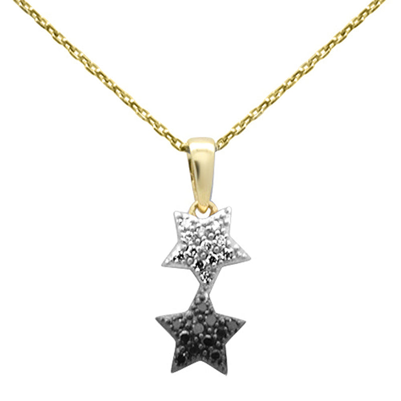 .16ct G SI 14K Yellow Gold Black & White Diamond Star Pendant Necklace 18" Long Chain