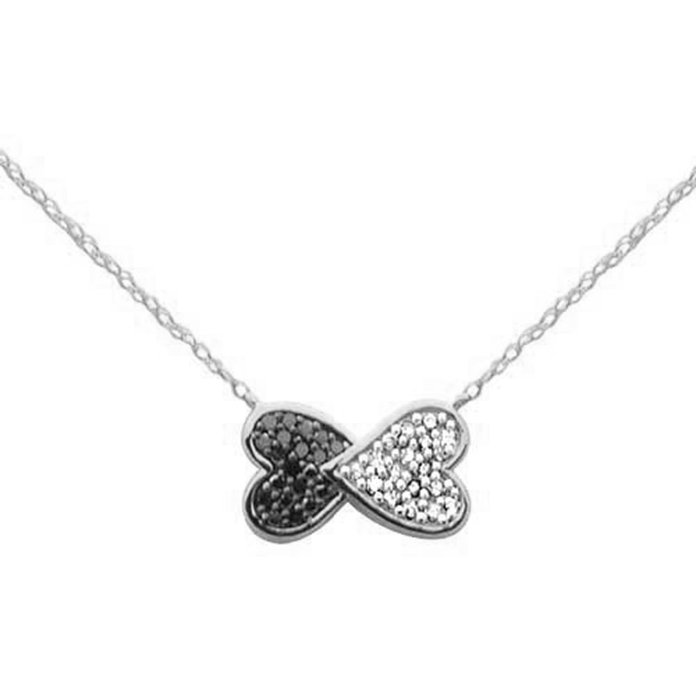 .20ct G SI 14K White Gold Black & White Diamond Heart Pendant Necklace 18" Long Chain