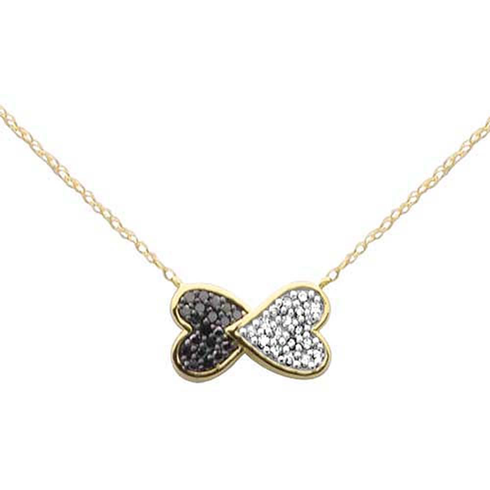 .20ct G SI 14K Yellow Gold Black & White Diamond Heart Pendant Necklace 18" Long Chain