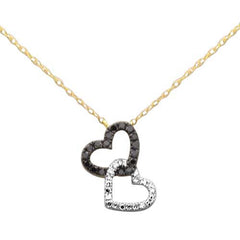 .18ct G SI 14K Yellow Gold Black & White Diamond Heart Pendant Necklace 18" Long Chain