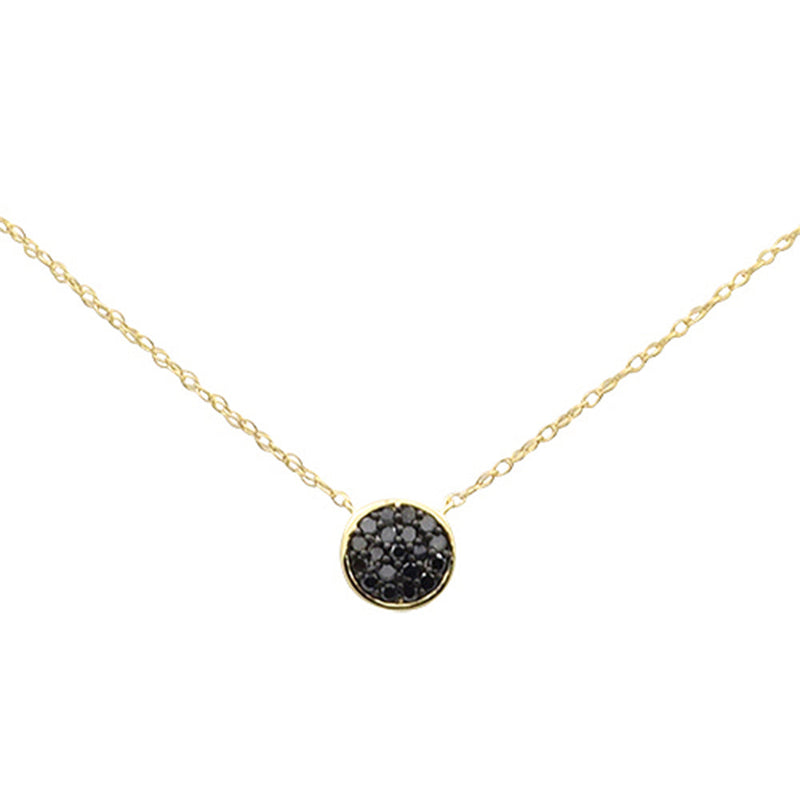 .10ct G SI 14K Yellow Gold Black Diamond Round Pendant Necklace 18" Long Chain